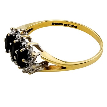 9ct Gold Sapphire/Diamond 3 Stone Ring size P